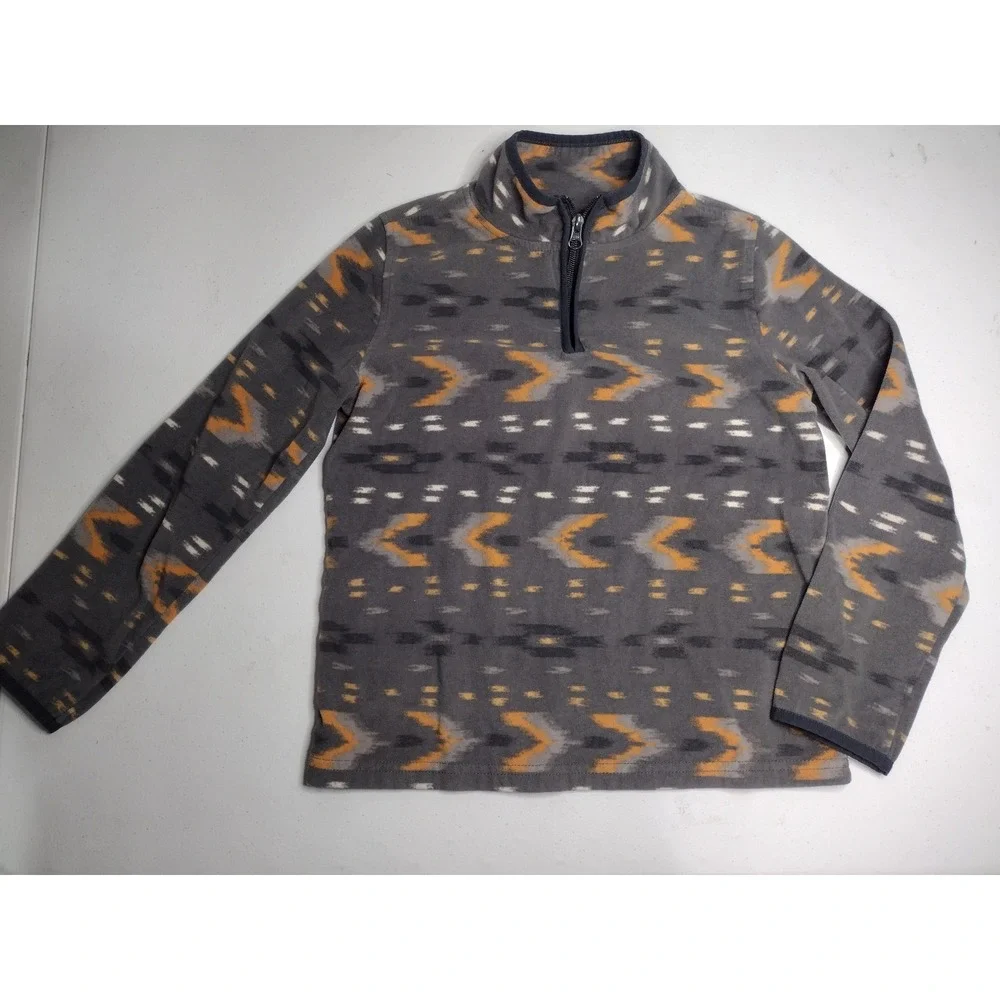 OshKosh Bgosh Boys Grey Orange‎ Southwestern Ikat Fleece Quarter Zip Pullover 12